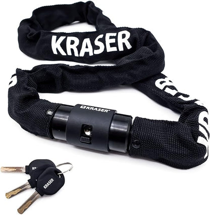 KRASER KR620 Lacăt pentru bicicletă cu capac impermeabil, încuietori pentru biciclete antifurt rezistent, încuietoare pentru lanț pentru biciclete 6 mm rotație la 360º, lanț de siguranță universal 100 cm, 3 chei, negru