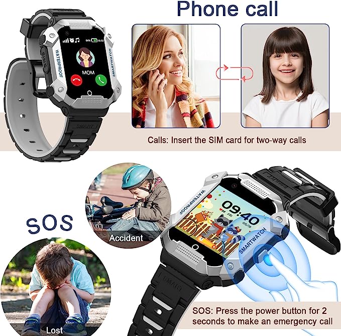 Ceas inteligent pentru copii PTHTECHUS S07 4G cu telefon GPS SOS roz sau argintiu
