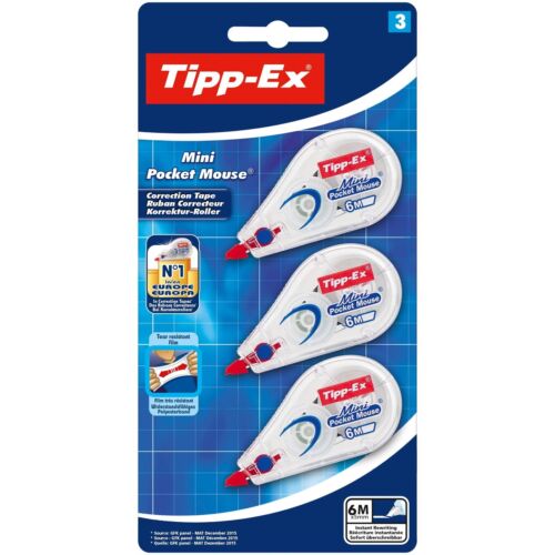 Set 3 x Banda corectoare Bic Tipp-Ex, 5mm x 6m, model Mini Pocket Mouse