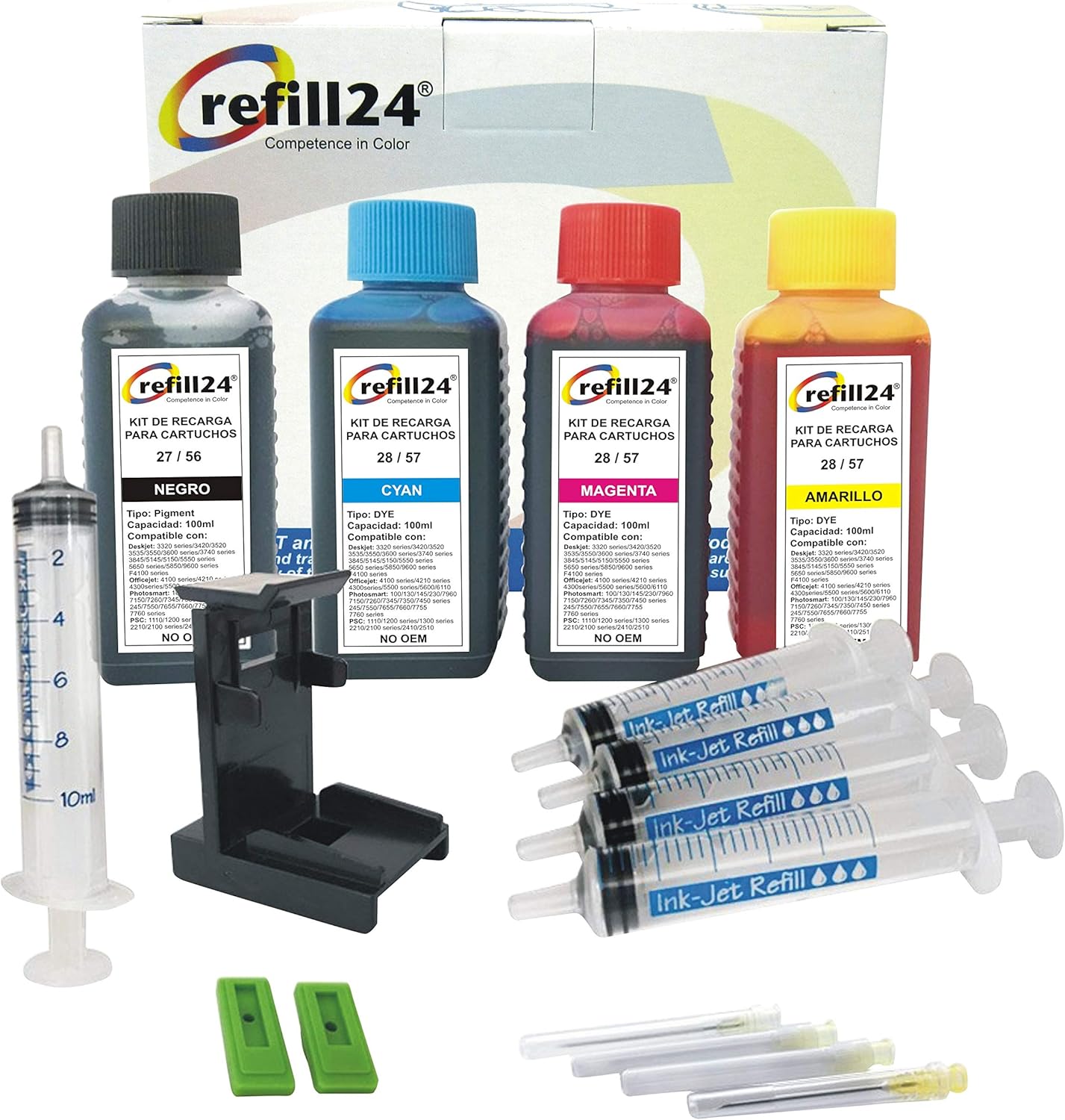 refill24 Kit de reîncărcare pentru cartușe de cerneală compatibile pentru cartușe de cerneală HP 56, 57 negru și color