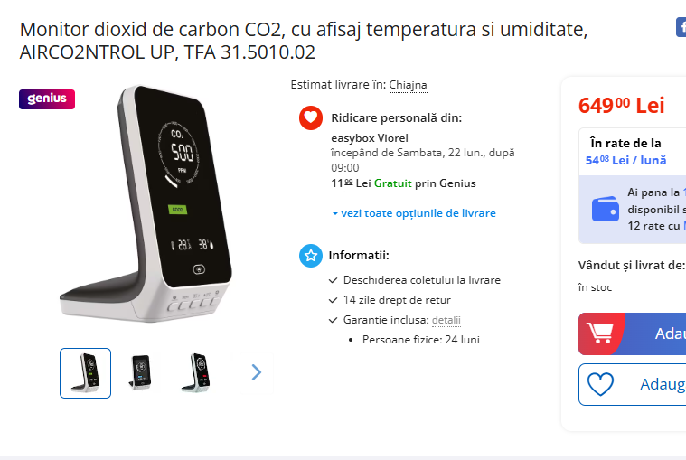 Monitor dioxid de carbon CO2, AIRCO2NTROL UP TFA