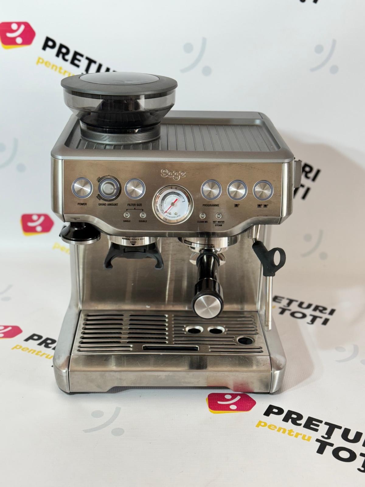 Espressor Sage SES875BSS, 1850 W, 2 l, 15 bar, alimentare boabe, Argintiu